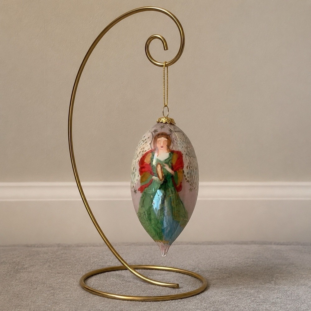 Pier 1 Li Bien Glass Christmas Ornament Angel Reverse Painted Holliday 5" Box